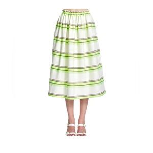 Corey Lynn Calter Vibrant Green and White Midi Skirt